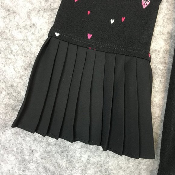 Elle Top XS Blouse Career Heart Print Crepe Black Accordion Pleat Sleeves Pink - Picture 2 of 13